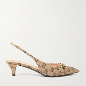 Gucci Cream Heels Slingback Pump with Monogram Pattern